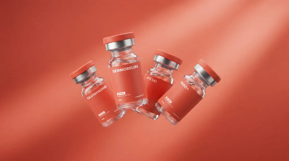 Compounded longevity peptides — NAD+, sermorelin, glutathione, and PT-141